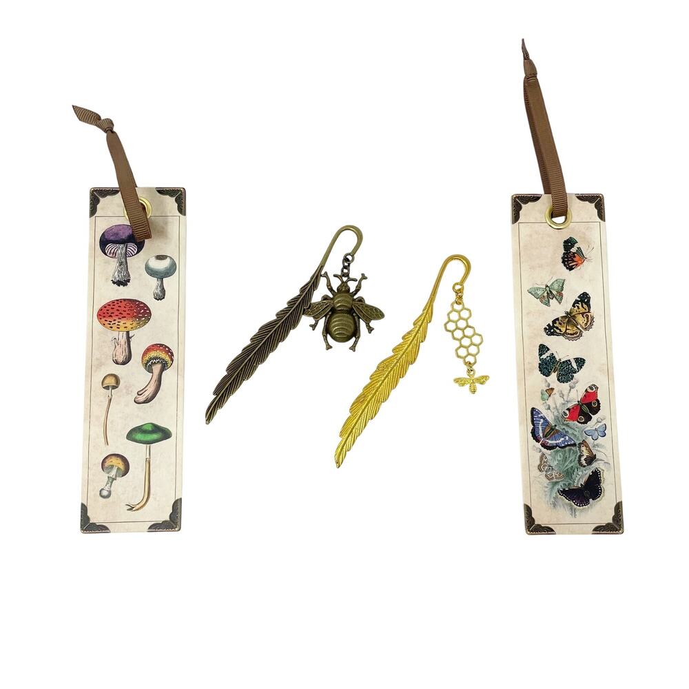 Assorted Bookmark Lot Mushrooms Butterflies Metal Leaf Bees Gold Tone Bronze